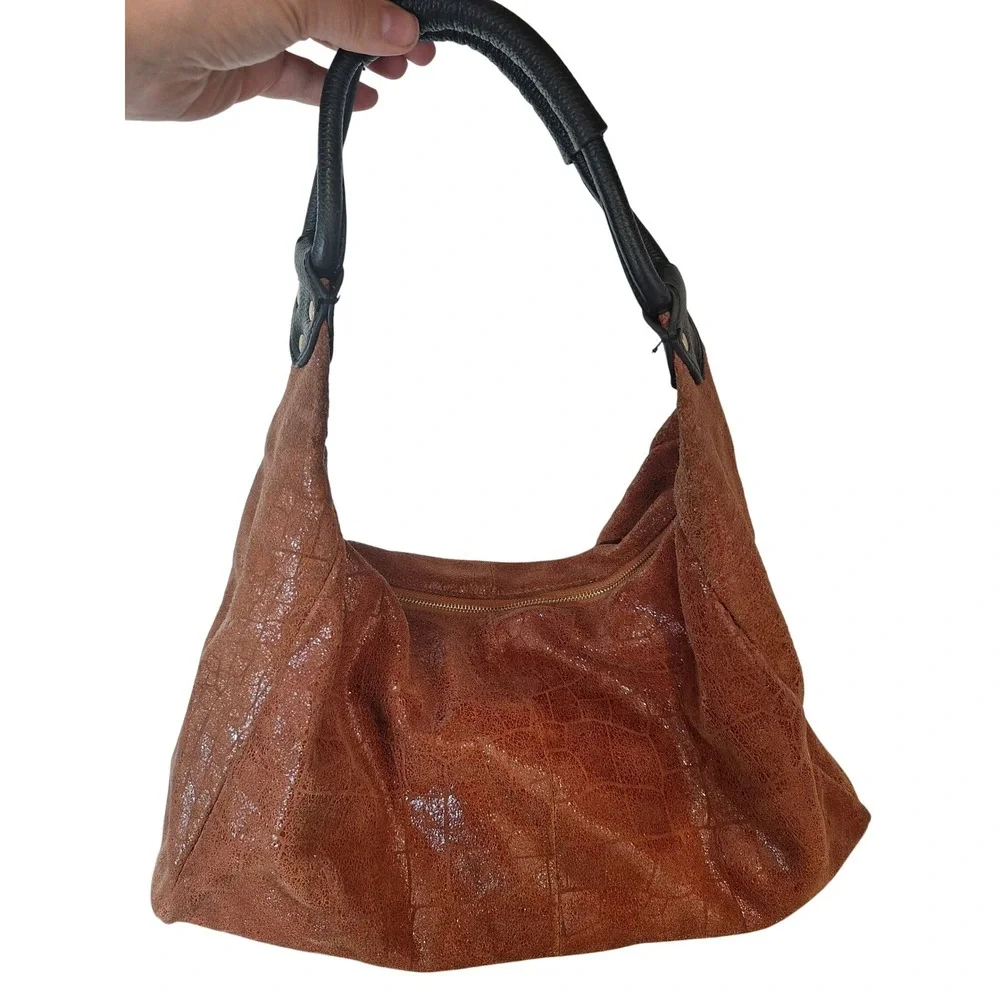 Lola Bernard Modena Rust Croc Embossed Leather Purse Shoulder Bag Handbag‎